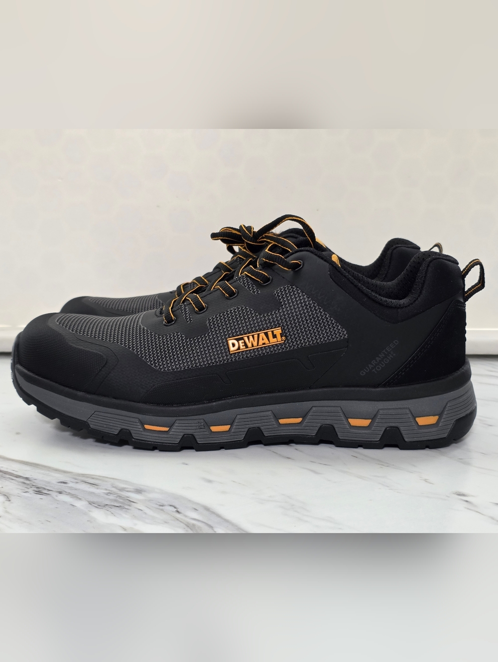 Men's Black and Gray Work Sneakers with Orange Accents